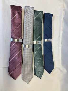 Alfani Burgundy, Silver, Green & Navy Assorted Stripe and Pattern Tie Set • NWT